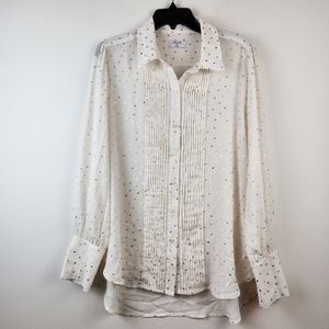 UNTUCKit Women’s Cream Button-down Shirt Blouse with Gold Polka Dots Size 12